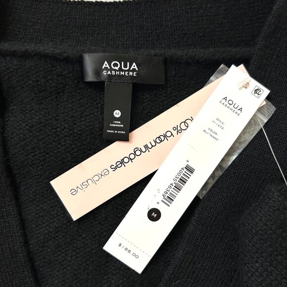 NWT AQUA Cashmere V-Neck Twofer Black White M Bloomingdale’s Best Seller - Picture 6 of 12